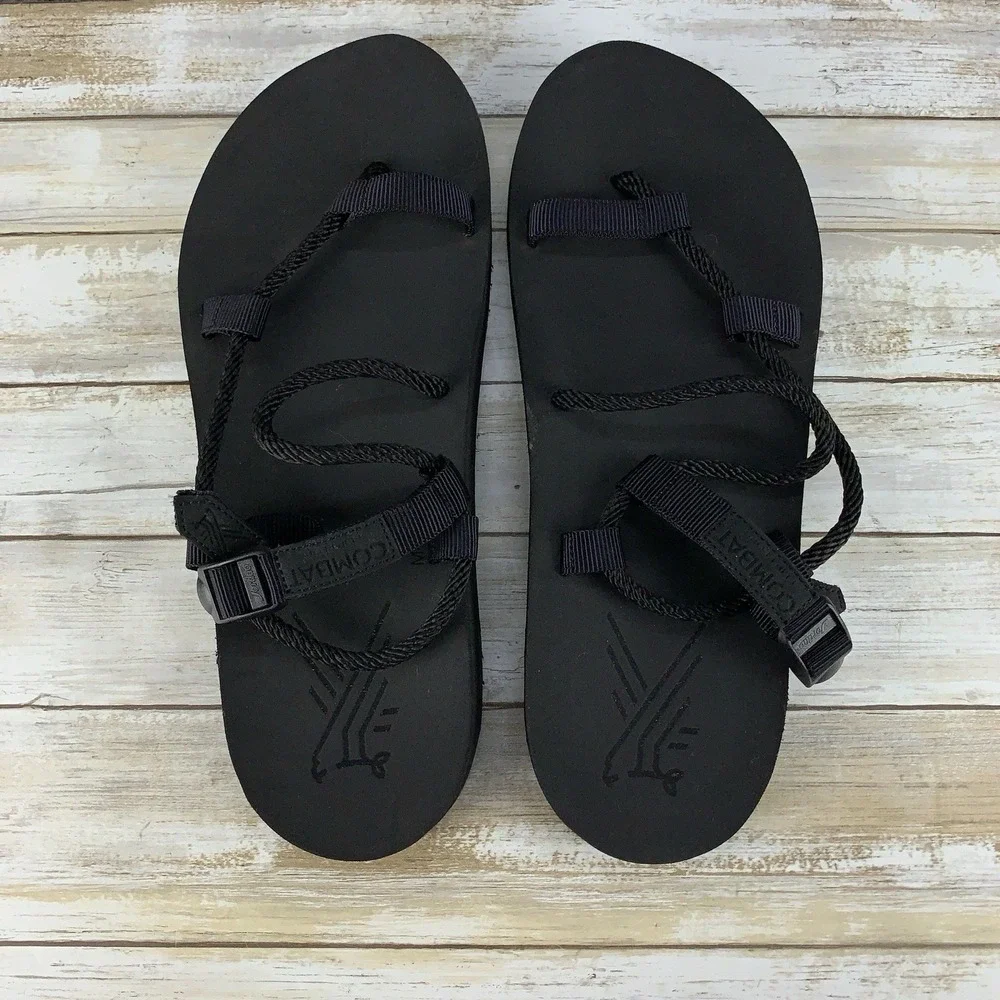 Combat Flip Flops Overland Adventure Rope Sandals Mens Sz 15 Black Shoes